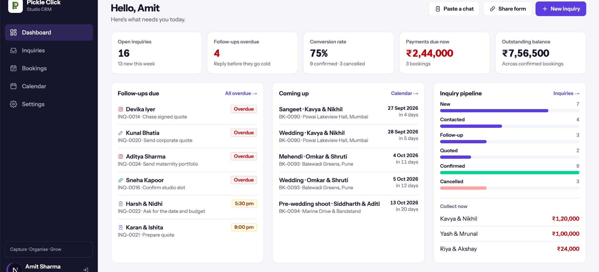 PickleClick dashboard